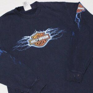 Men's Vintage Y2K Harley Davidson Lighting Longsleeve Blue Size M